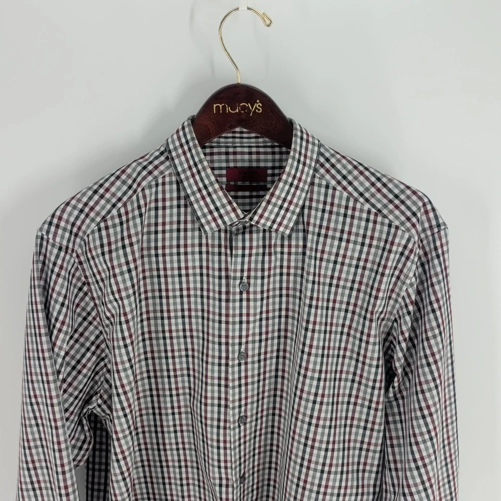 Alfani Gingham Checks Fitted‎ Performance Dress Shirt Multicolor Size L 16.5